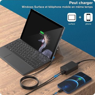 Chargeur Surface Pro 65W | Compatible et Garanti 2 Ans | Ecorefurb